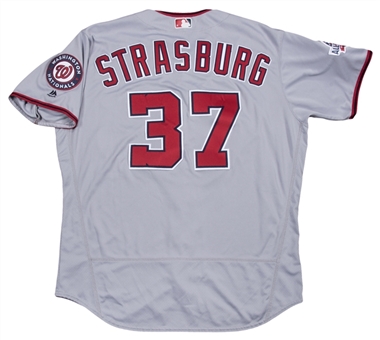 2018 Stephen Strasburg Game Used Washington Nationals Road Jersey Photo Matched To 2 Games (MLB Authenticated & Sports Investors Authentication)